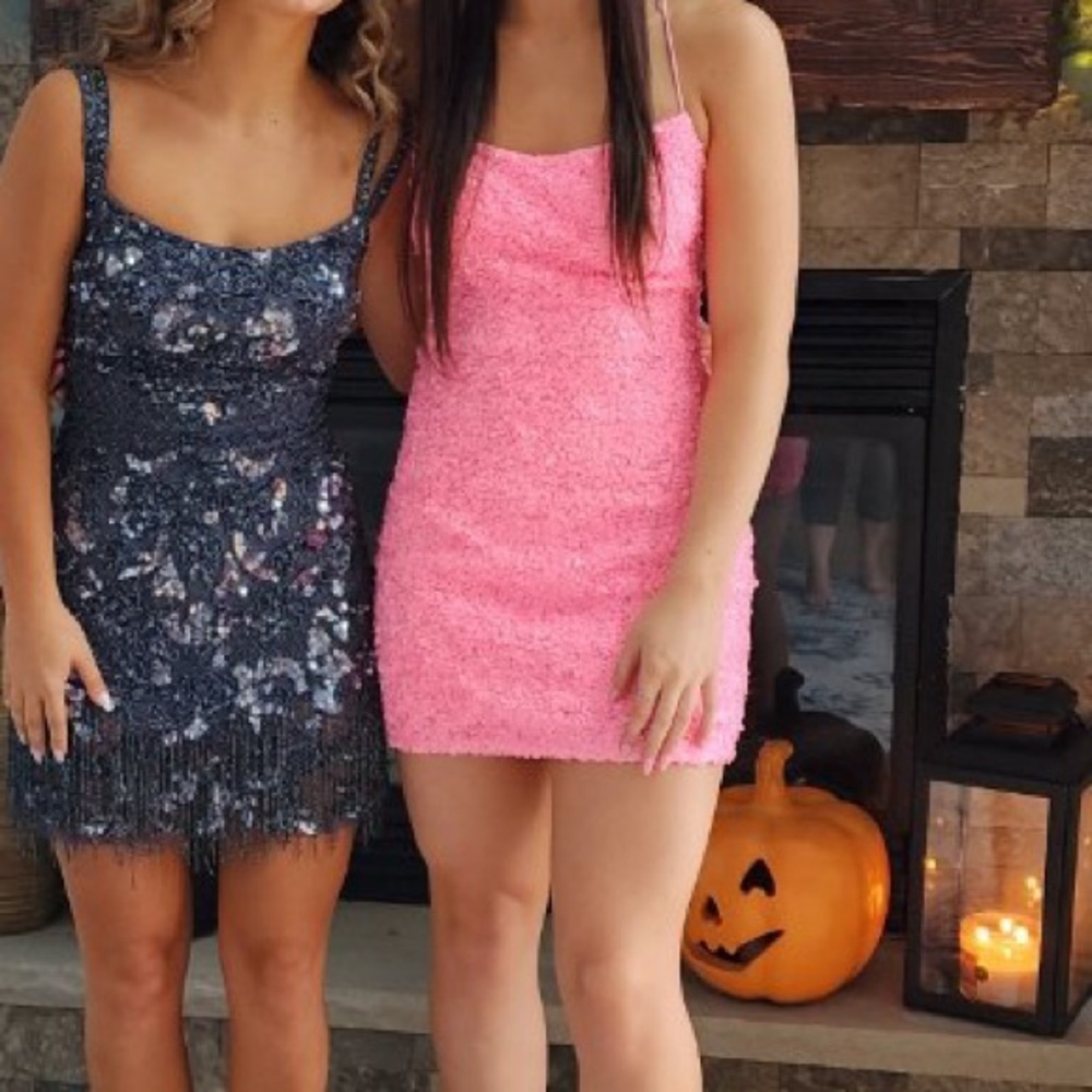 Pink Sequin Backless Mini Dress
